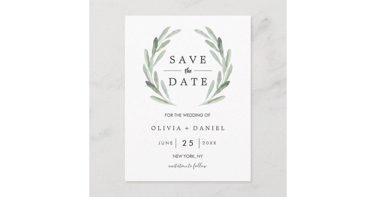 Rustic Green Wreath Simple Wedding Save the Date Rustic Green Wreath Simple Wedding Save the Date