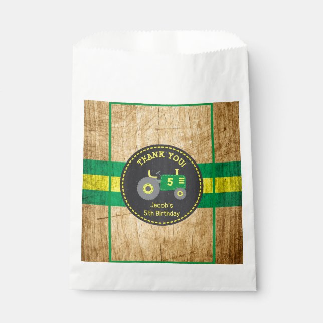 Rustic Green & Yellow Tractor Birthday Party Favor Bag (Front)