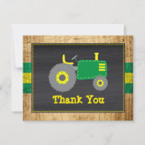 Rustic Green & Yellow Tractor Birthday Thank You