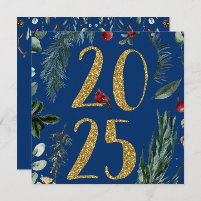 Rustic Greenery 2025 Blue New Years Holiday  (Front/Back)