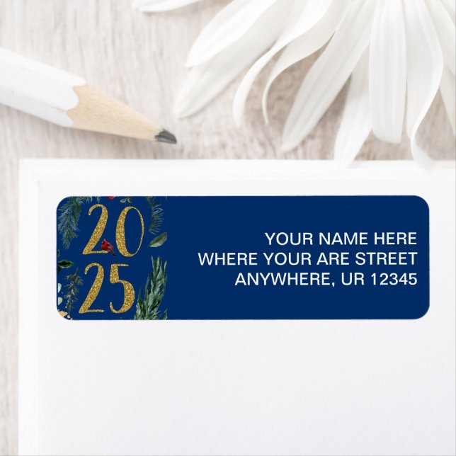 Rustic Greenery 2025 Blue New Years Holiday  Label (Insitu)