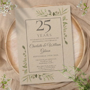 Rustic Greenery 25th Silver Wedding Anniversary Invitation