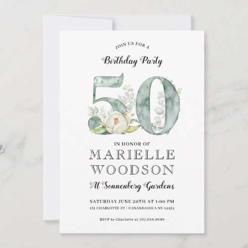 Rustic Greenery 50th Birthday Party  Invitation