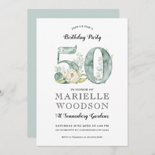 Rustic Greenery 50th Birthday Party  Invitation