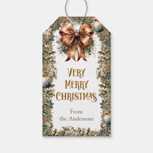 Rustic greenery and gold elegant rusty bow gift tags