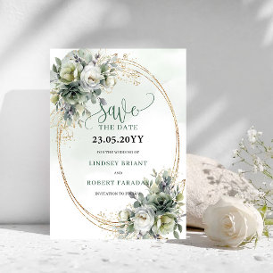 Rustic Greenery and Gold Save The Date Card
