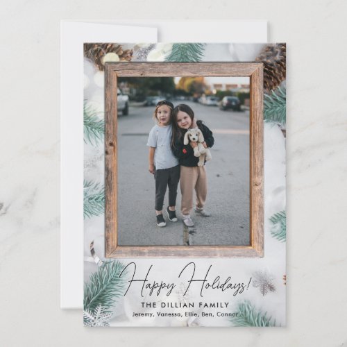 Rustic Greenery and Wood Frame Holiday Photo