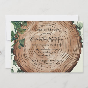 Rustic Greenery and Wood Slice Couples Shower Invitation