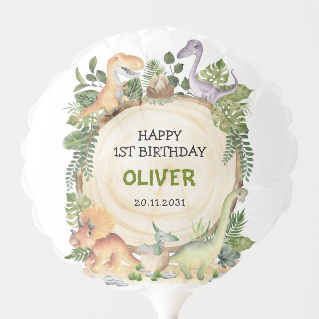 Rustic Greenery Baby Dinosaurs Wild One Birthday Balloon (Front)