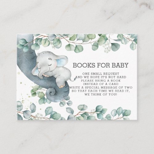 Rustic Greenery Baby Elephant Bring a Book Instead Enclosure Card