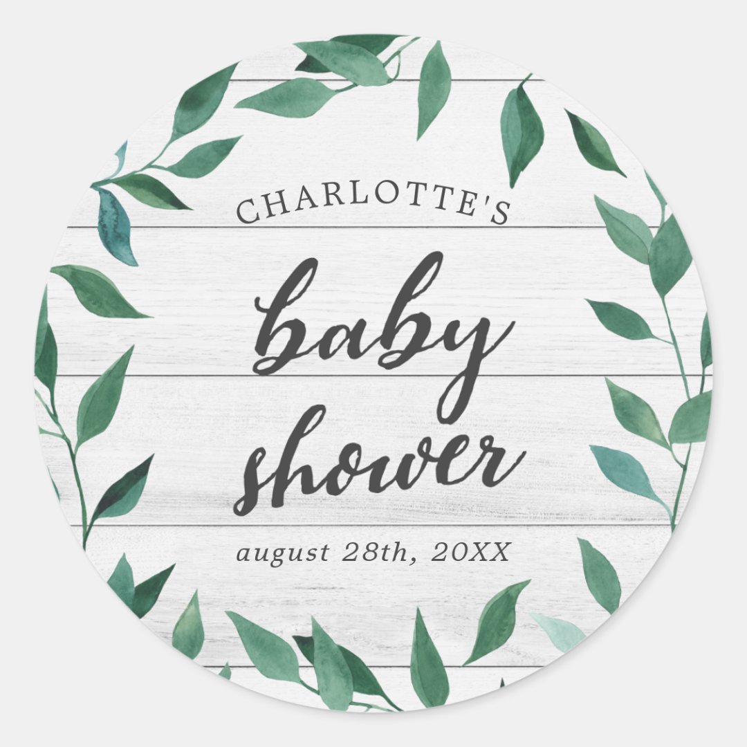 Rustic Greenery Baby Shower Classic Round Sticker Zazzle