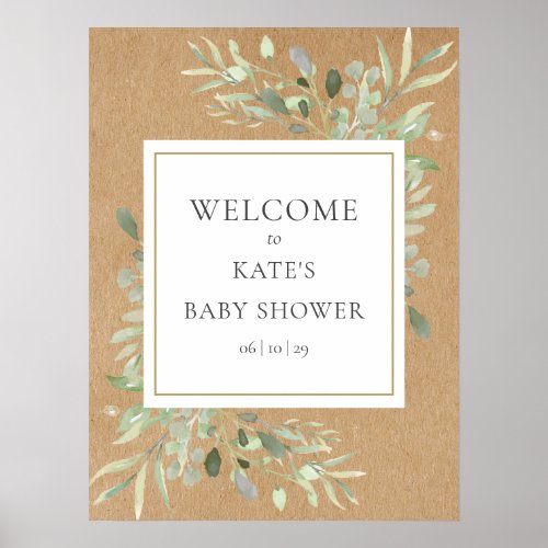 Rustic Greenery Baby Shower Welcome Sign
