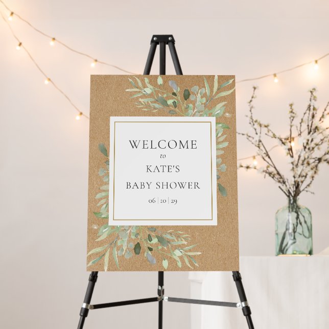 Rustic Greenery Baby Shower Welcome Sign (In Situ (Stand))