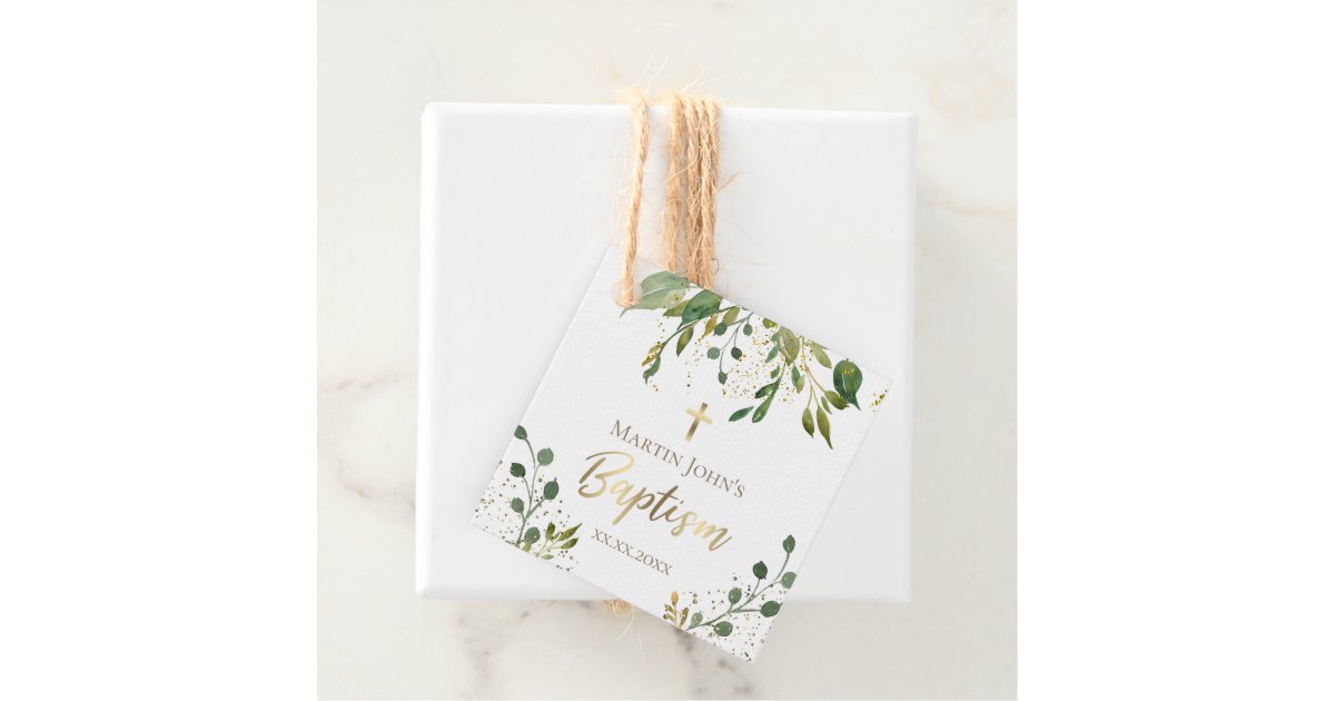 rustic greenery baptism favor tags zazzlecom