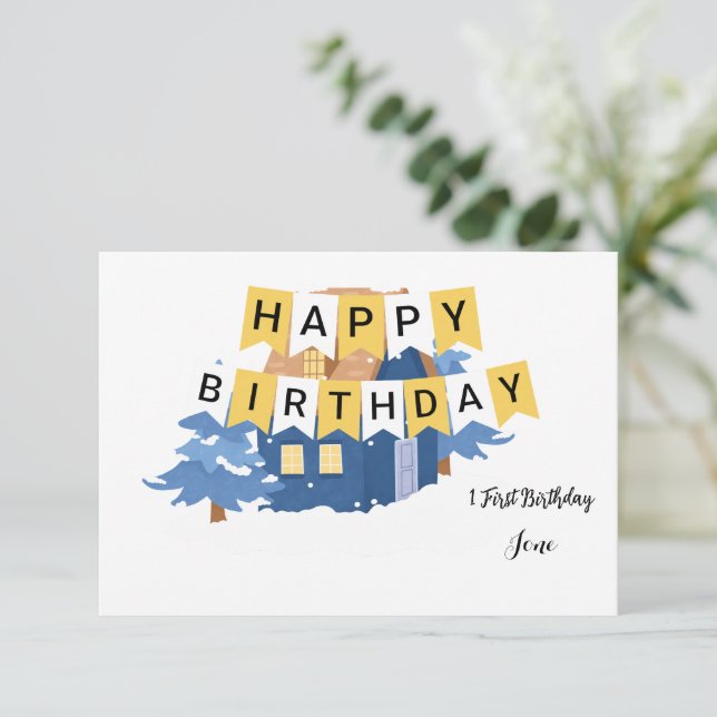 Rustic Greenery Birthday Invitation for Him, (Standing Front)