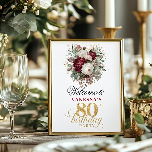 Rustic greenery blush 80th birthday 8x10 welcome  poster (Rustic greenery blush 80th birthday 8x10 welcome sign)