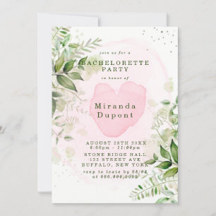 Rustic Greenery Blush Pink Airy Bachelorette Party Invitation