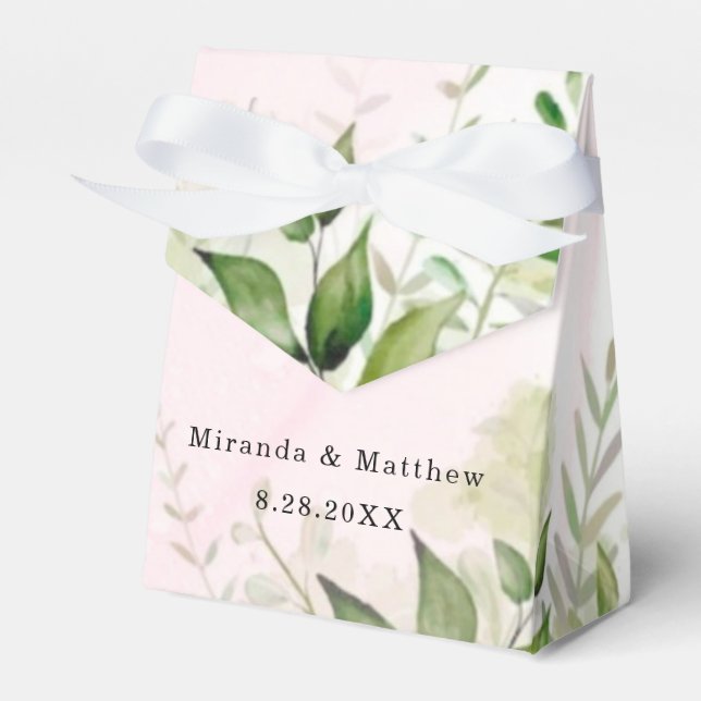 Rustic Greenery Blush Pink Airy Wedding Favor Box (Front Side)