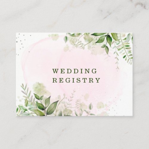 Rustic Greenery Blush Pink Airy Wedding Registry Business Card