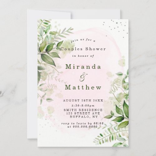 Rustic Greenery Blush Pink Couples Shower Invites