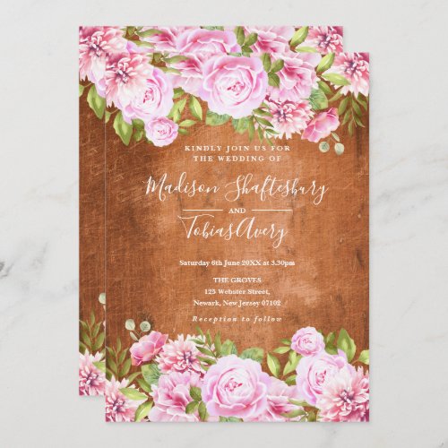 Rustic Greenery Blush Pink Peony Wedding Invitation