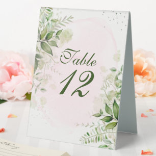 Rustic Greenery Blush Pink Wedding Table Numbers Table Tent