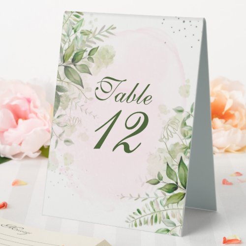 Rustic Greenery Blush Pink Wedding Table Numbers Table Tent Sign