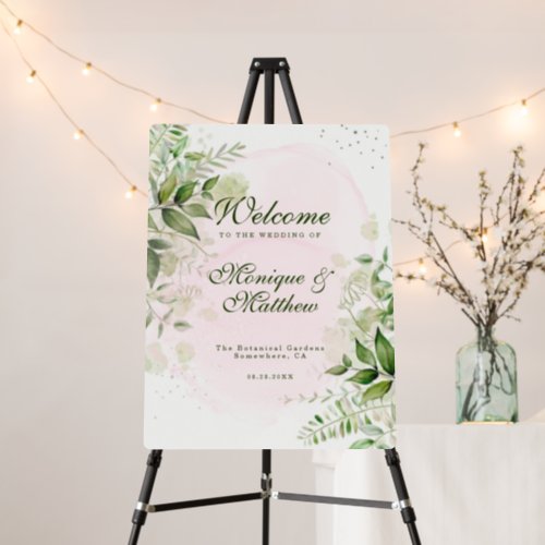 Rustic Greenery Blush Pink Wedding Welcome Sign