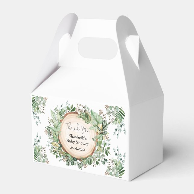 Rustic Greenery Botanical Baby Shower 1st Birthday Favor Boxes (Front Side)