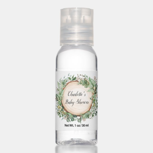Rustic Greenery Botanical Garden Baby Shower Favor Hand Sanitizer (Front)