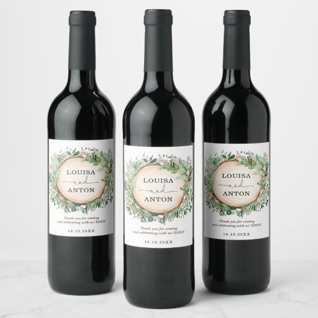 Rustic Greenery Botanical Garden Wedding Favors Wine Label (Bottles)