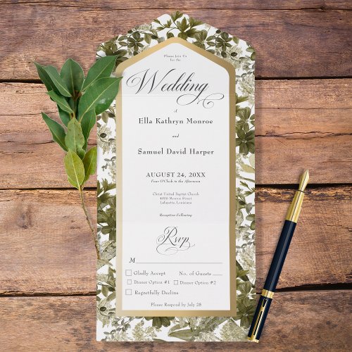 Rustic Greenery Botanical Gold Frame Dinner All In One Invitation