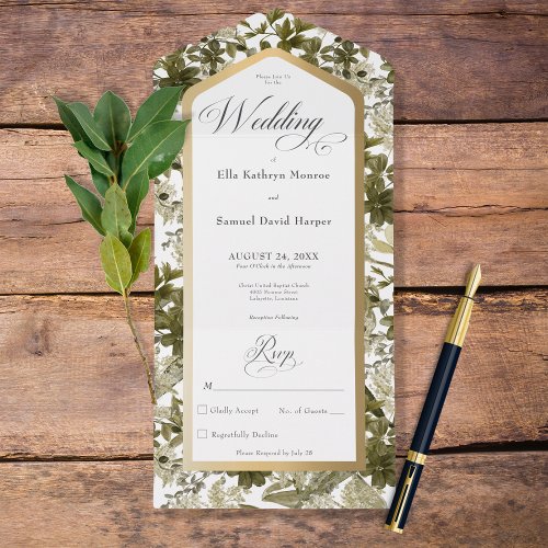 Rustic Greenery Botanical Gold Frame No Dinner All In One Invitation