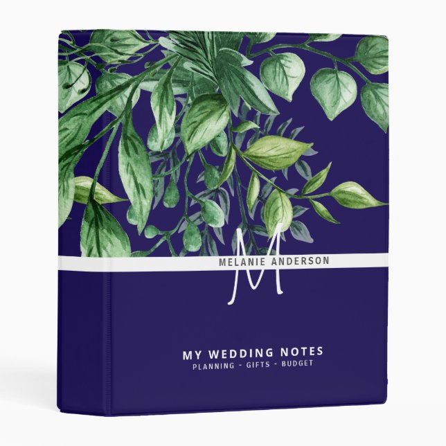 Rustic Greenery Botanical Monogram Wedding Planner Mini Binder (Front/Spine)
