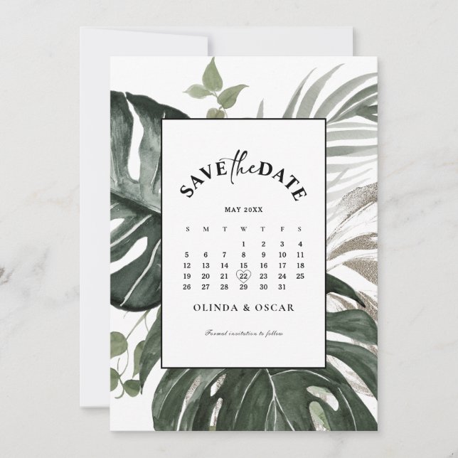 Rustic Greenery Botanical Watercolor Wedding Save The Date (Front)