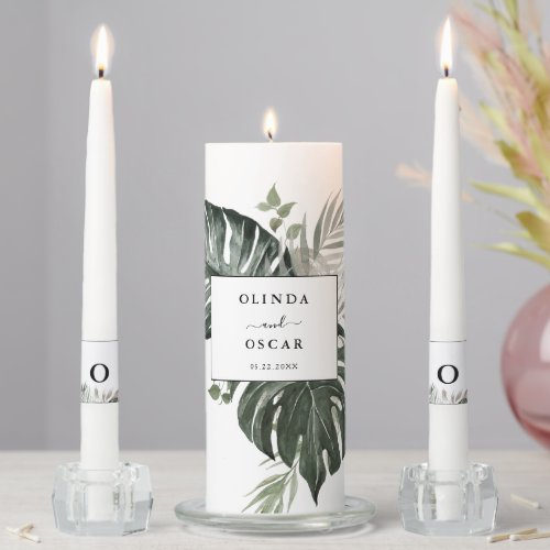 Rustic Greenery Botanical Watercolor Wedding  Unity Candle Set