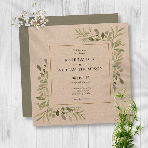 Rustic Greenery Botanical Watercolour Wedding Invitation