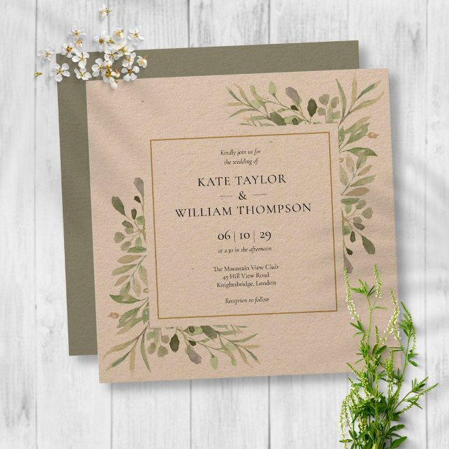 Rustic Greenery Botanical Watercolour Wedding Invitation (Creator Uploaded)