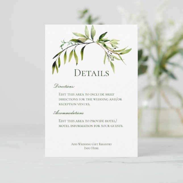Rustic Greenery Bough Wedding Details Enclosure Card (Standing Front)
