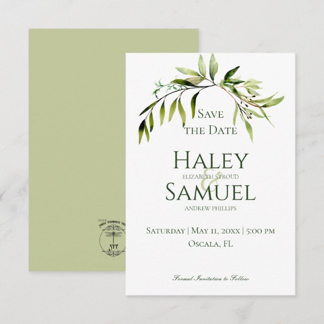 Rustic Greenery Bough Wedding Save The Date (Front/Back)