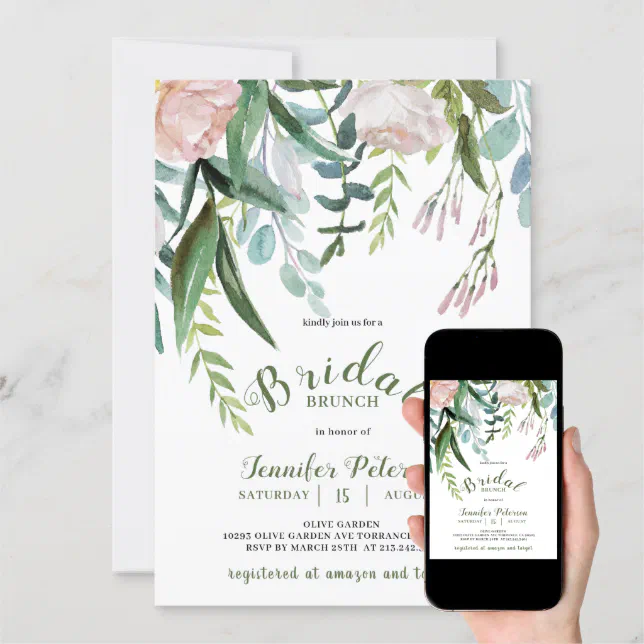 Rustic Greenery Bridal Brunch Invitation | Zazzle