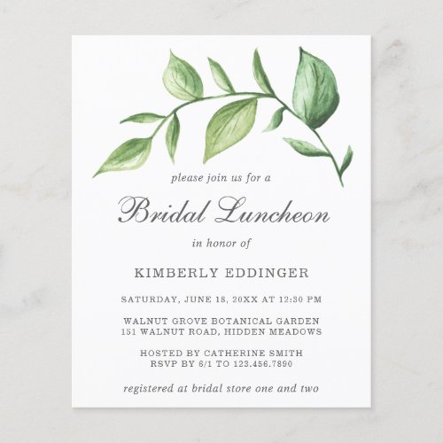 Rustic Greenery Budget Bridal Luncheon Invitation