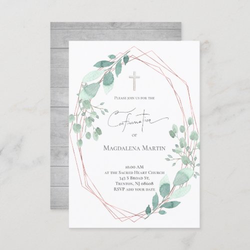 rustic greenery catholic Confirmation girl Invitation