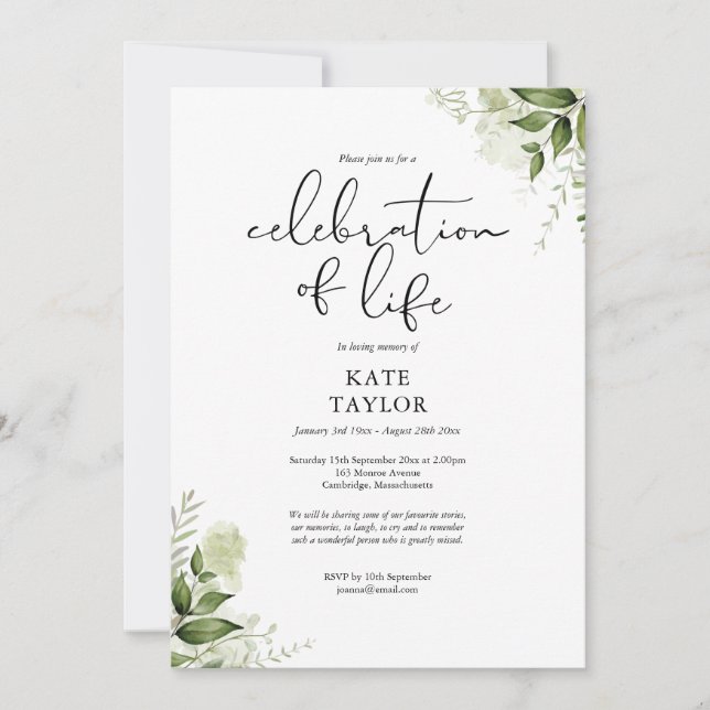 Rustic Greenery Celebration of Life Funeral Invitation (Front)