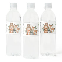Rustic Greenery Chic Woodland Animals Baby Shower Water Bottle Label