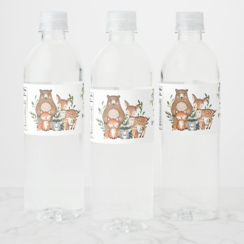 Rustic Greenery Chic Woodland Animals Baby Shower Water Bottle Label