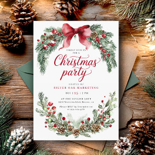 Rustic Greenery Christmas Party Invitation