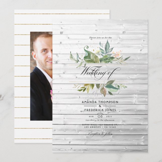 Rustic Greenery Country Barn Wedding Photo Invitation (Front/Back)