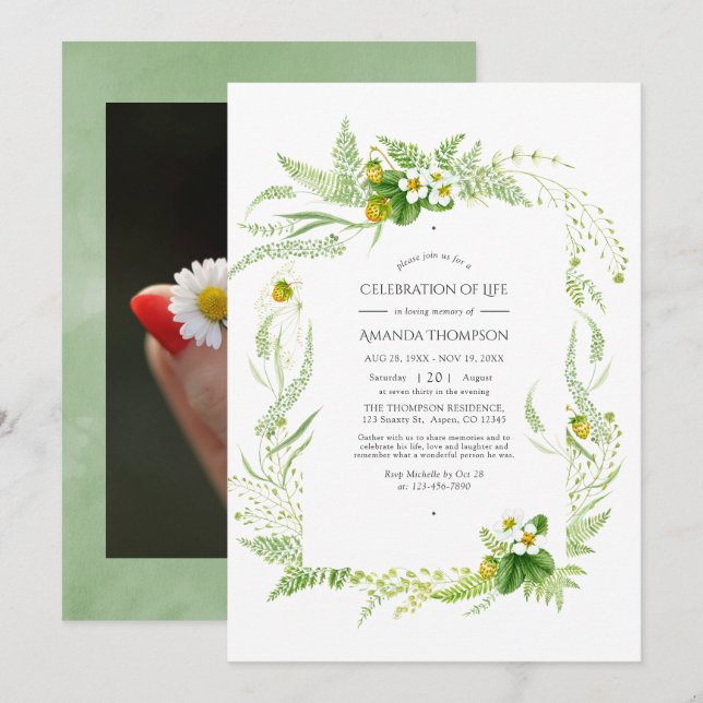 Rustic Greenery Country Celebration of Life Photo Invitation (Front/Back)