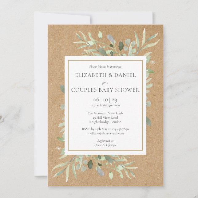 Rustic Greenery Couples Gender Neutral Shower Invitation (Front)